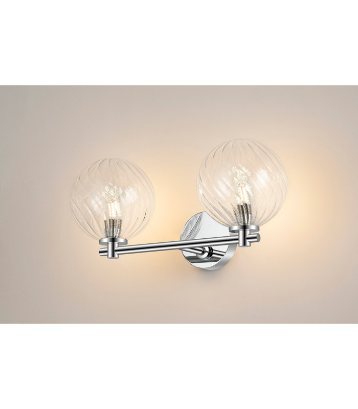 Tivoli Short Arm Wall Light 2 Light G9 IP44 Polished Chrome/Clear Swirl Round Glass-3
