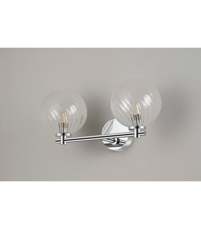 Tivoli Short Arm Wall Light 2 Light G9 IP44 Polished Chrome/Clear Swirl Round Glass-8