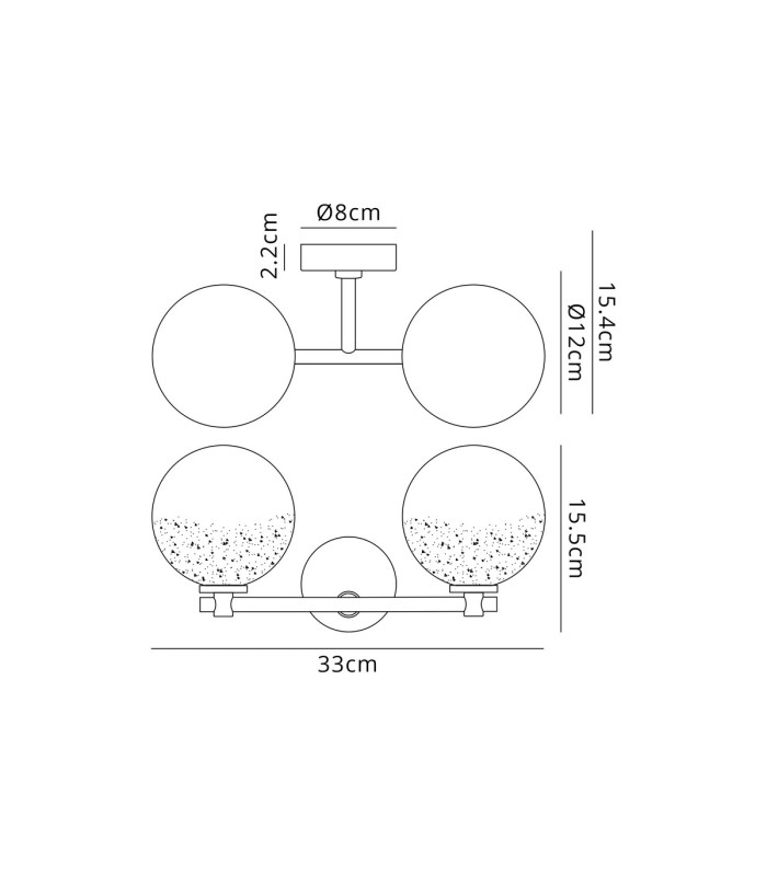 Tivoli Short Arm Wall Light 2 Light G9 IP44 Polished Chrome/White Two-Tone Snow Specks Round Glass-2
