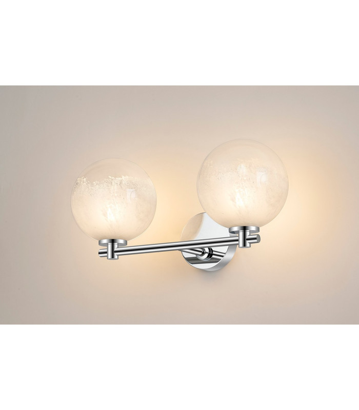 Tivoli Short Arm Wall Light 2 Light G9 IP44 Polished Chrome/White Two-Tone Snow Specks Round Glass-3
