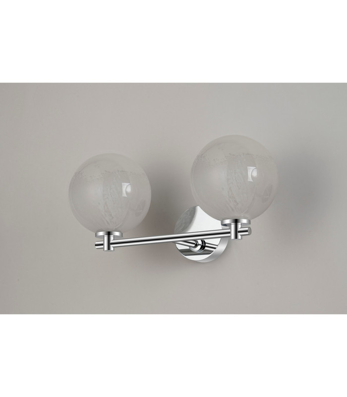 Tivoli Short Arm Wall Light 2 Light G9 IP44 Polished Chrome/White Two-Tone Snow Specks Round Glass-8