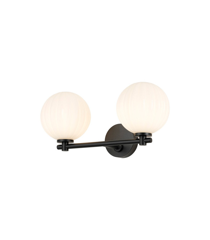 Tivoli Short Arm Wall Light 2 Light G9 IP44 Satin Black/Opal Round Segment Glass-1