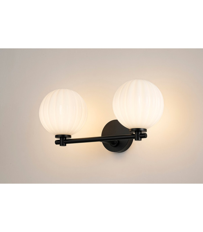 Tivoli Short Arm Wall Light 2 Light G9 IP44 Satin Black/Opal Round Segment Glass-3