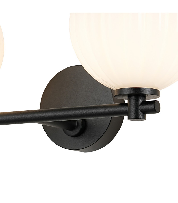 Tivoli Short Arm Wall Light 2 Light G9 IP44 Satin Black/Opal Round Segment Glass-6