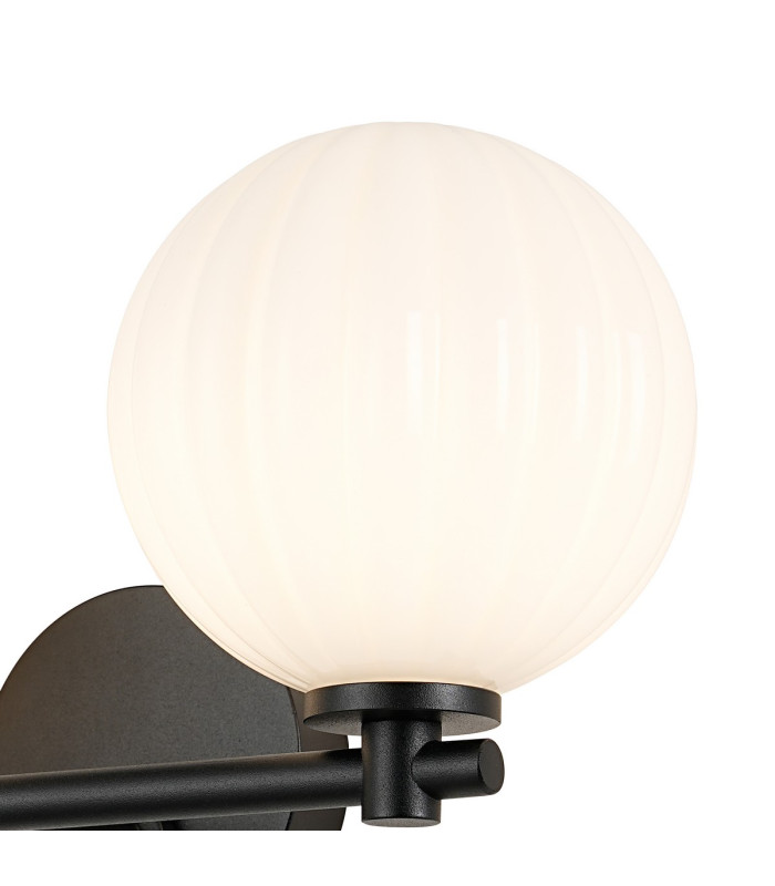 Tivoli Short Arm Wall Light 2 Light G9 IP44 Satin Black/Opal Round Segment Glass-7