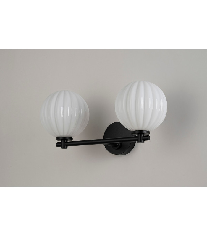 Tivoli Short Arm Wall Light 2 Light G9 IP44 Satin Black/Opal Round Segment Glass-8