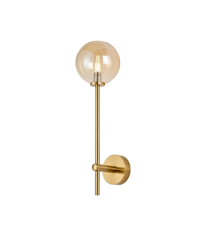Tivoli Tall Arm Wall Light 1 Light G9 IP44 Brass Gold/Amber Smooth Round Glass-1