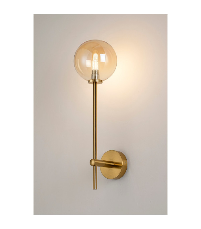 Tivoli Tall Arm Wall Light 1 Light G9 IP44 Brass Gold/Amber Smooth Round Glass-3