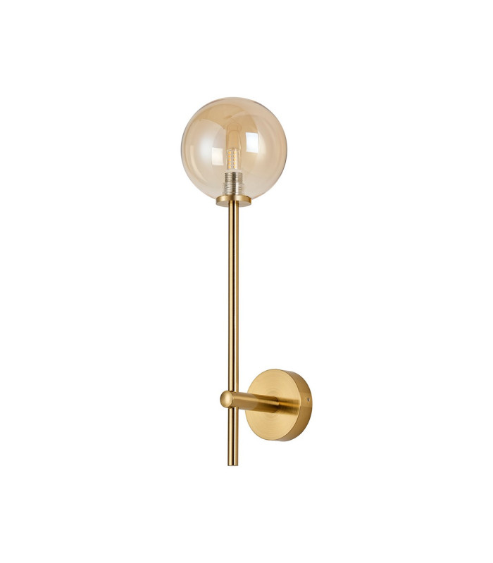 Tivoli Tall Arm Wall Light 1 Light G9 IP44 Brass Gold/Amber Smooth Round Glass-4