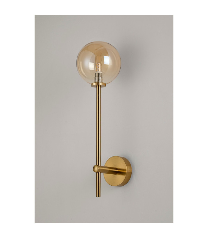 Tivoli Tall Arm Wall Light 1 Light G9 IP44 Brass Gold/Amber Smooth Round Glass-7