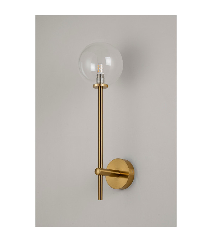 Tivoli Tall Arm Wall Light 1 Light G9 IP44 Brass Gold/Clear Smooth Round Glass-7