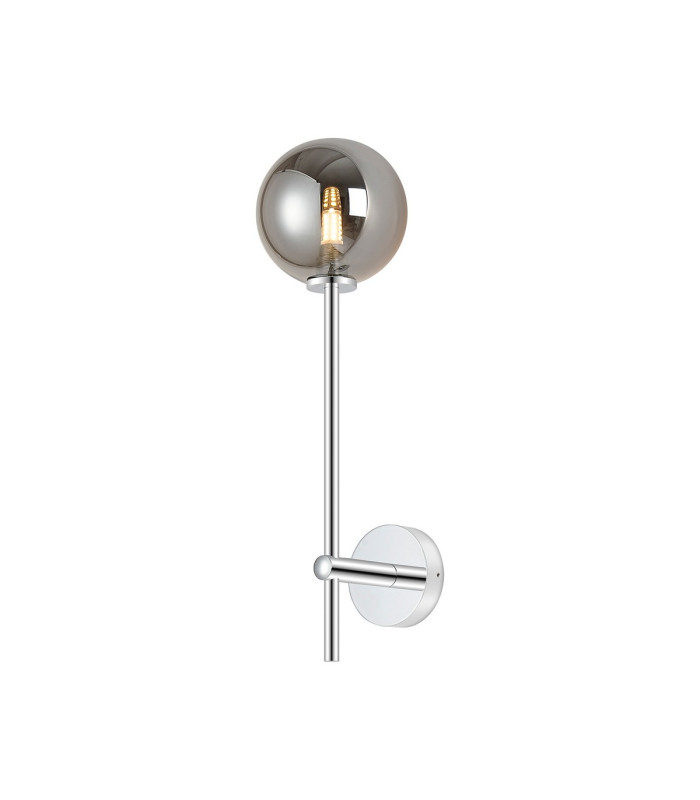 Tivoli Tall Arm Wall Light 1 Light G9 IP44 Polished Chrome/Smoke Smooth Round Glass-1