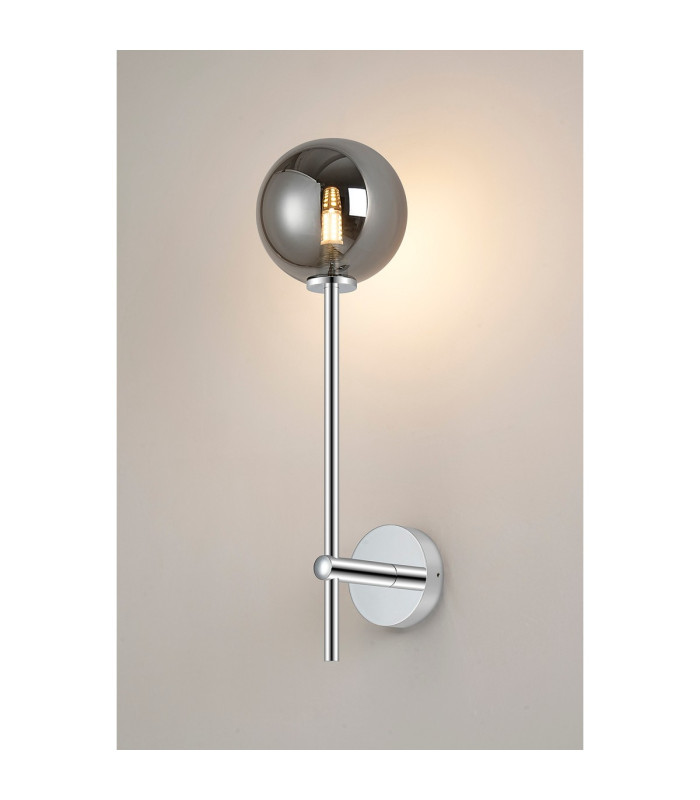 Tivoli Tall Arm Wall Light 1 Light G9 IP44 Polished Chrome/Smoke Smooth Round Glass-3