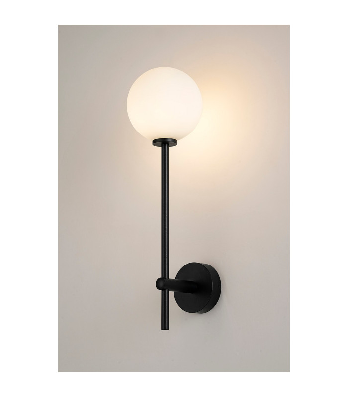 Tivoli Tall Arm Wall Light 1 Light G9 IP44 Satin Black/Opal Smooth Round Glass-3