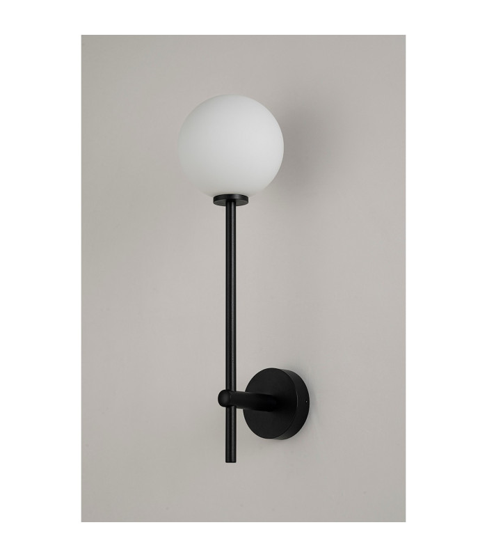 Tivoli Tall Arm Wall Light 1 Light G9 IP44 Satin Black/Opal Smooth Round Glass-7