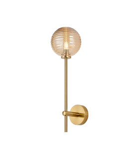 Tivoli Tall Arm Wall Light 1 Light G9 IP44 Brass Gold/Amber Ribbed Round Glass-1