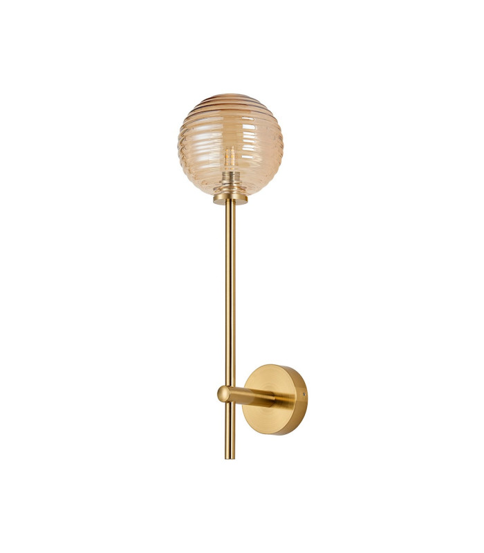 Tivoli Tall Arm Wall Light 1 Light G9 IP44 Brass Gold/Amber Ribbed Round Glass-4
