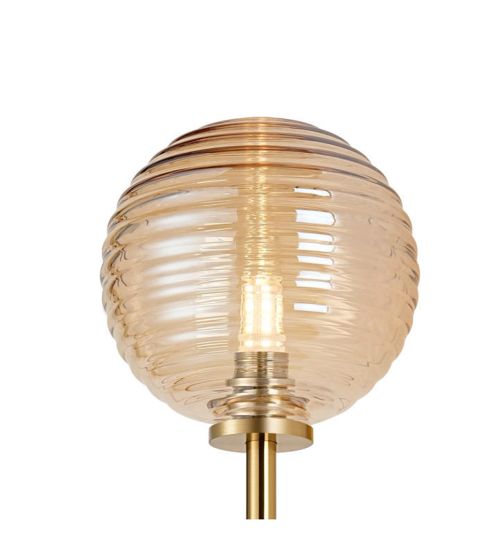 Tivoli Tall Arm Wall Light 1 Light G9 IP44 Brass Gold/Amber Ribbed Round Glass-5