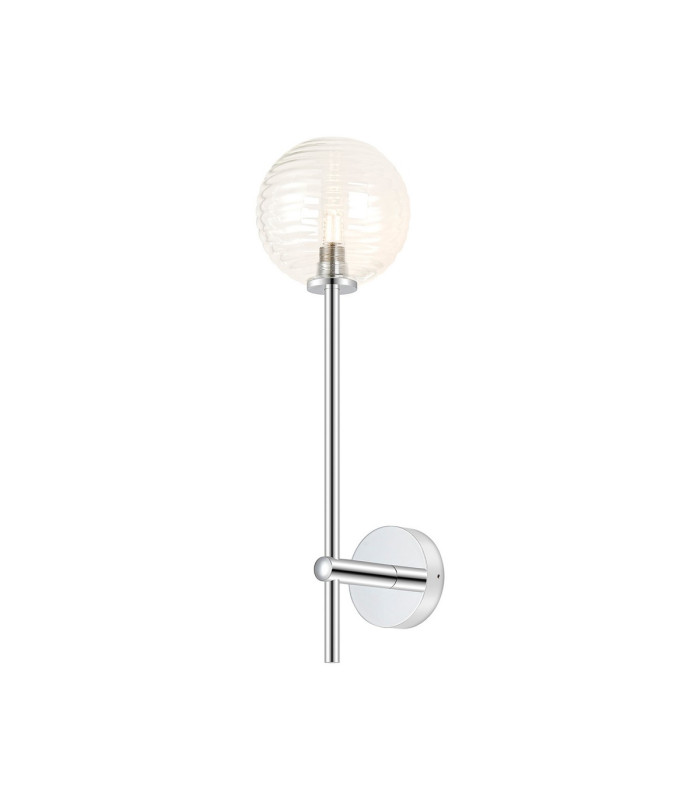 Tivoli Tall Arm Wall Light 1 Light G9 IP44 Polished Chrome/Clear Ribbed Round Glass-1