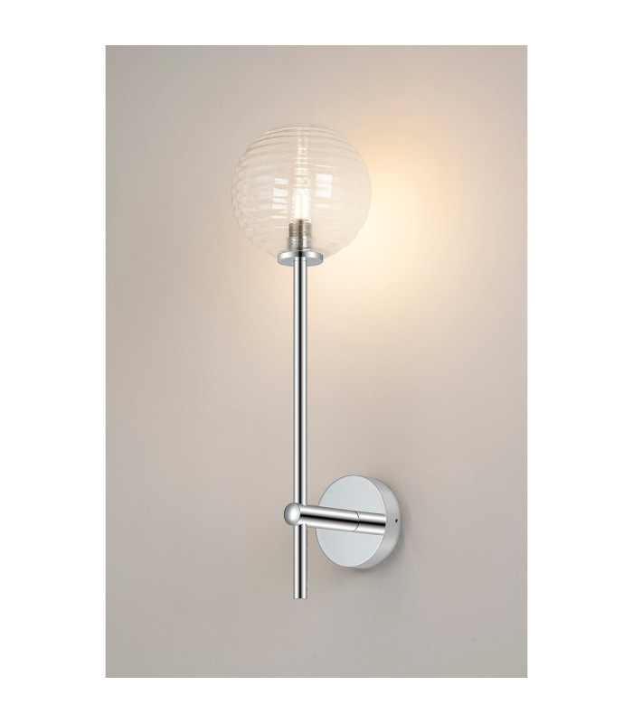 Tivoli Tall Arm Wall Light 1 Light G9 IP44 Polished Chrome/Clear Ribbed Round Glass-3