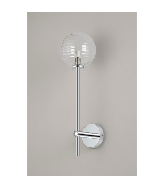 Tivoli Tall Arm Wall Light 1 Light G9 IP44 Polished Chrome/Clear Ribbed Round Glass-7
