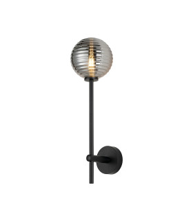 Tivoli Tall Arm Wall Light 1 Light G9 IP44 Satin Black/Smoke Ribbed Round Glass-1