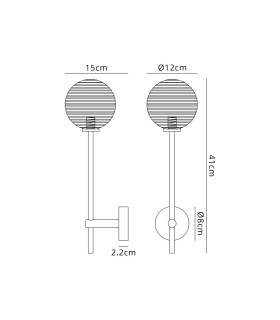 Tivoli Tall Arm Wall Light 1 Light G9 IP44 Satin Black/Smoke Ribbed Round Glass-2