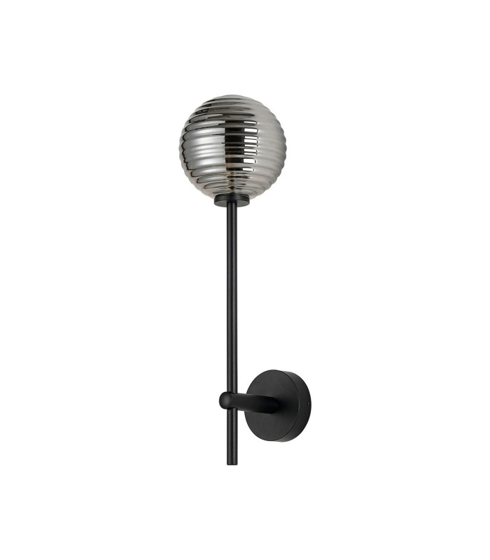 Tivoli Tall Arm Wall Light 1 Light G9 IP44 Satin Black/Smoke Ribbed Round Glass-4