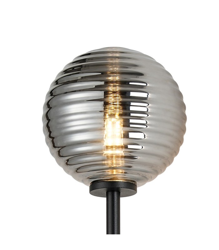 Tivoli Tall Arm Wall Light 1 Light G9 IP44 Satin Black/Smoke Ribbed Round Glass-5
