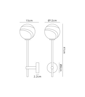 Tivoli Tall Arm Wall Light 1 Light G9 IP44 Brass Gold/Brown Round Marble Effect Glass-2