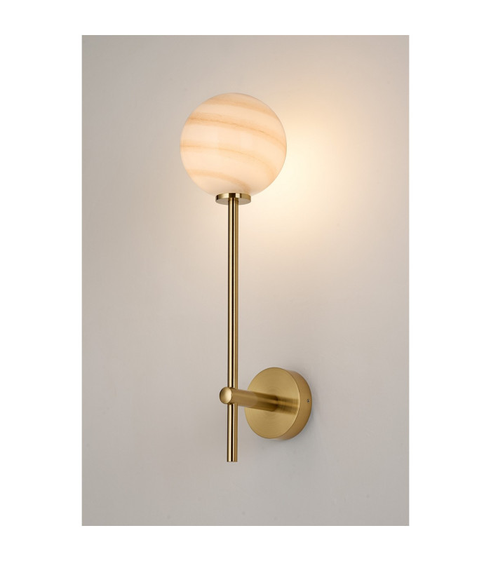 Tivoli Tall Arm Wall Light 1 Light G9 IP44 Brass Gold/Brown Round Marble Effect Glass-3