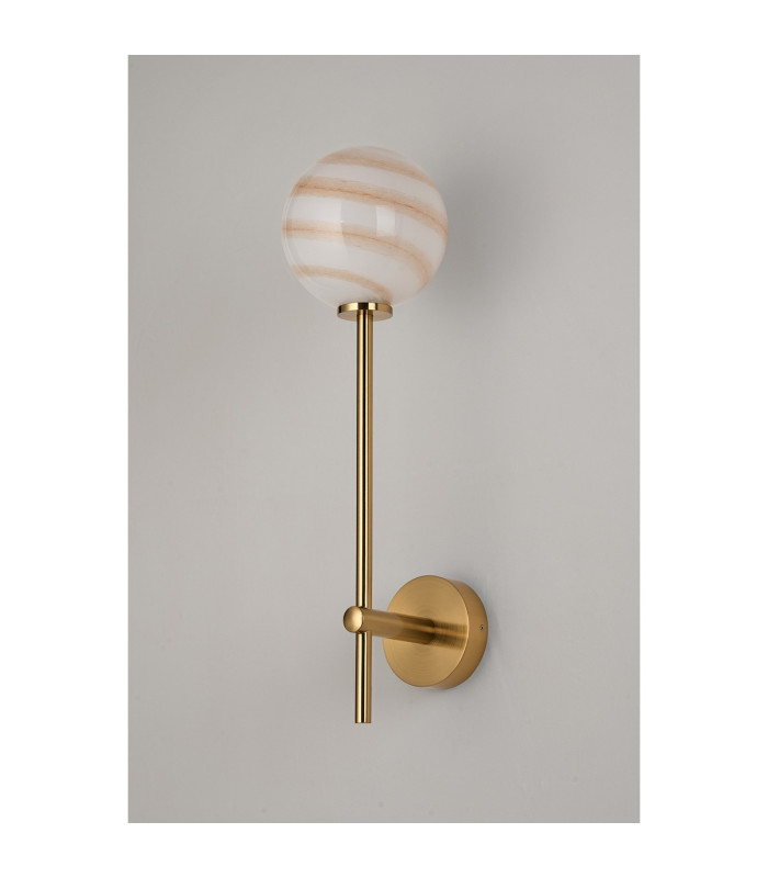 Tivoli Tall Arm Wall Light 1 Light G9 IP44 Brass Gold/Brown Round Marble Effect Glass-7