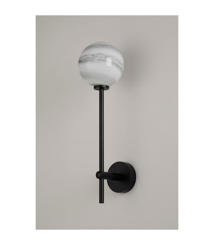 Tivoli Tall Arm Wall Light 1 Light G9 IP44 Satin Black/Grey Round Marble Effect Glass-7