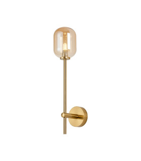 Tivoli Tall Arm Wall Light 1 Light G9 IP44 Brass Gold/Amber Smooth Tubular Glass-1