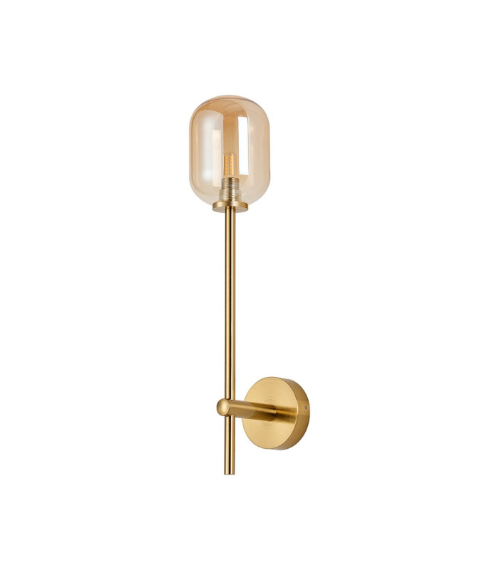 Tivoli Tall Arm Wall Light 1 Light G9 IP44 Brass Gold/Amber Smooth Tubular Glass-4