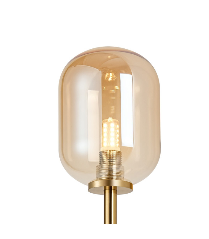Tivoli Tall Arm Wall Light 1 Light G9 IP44 Brass Gold/Amber Smooth Tubular Glass-5