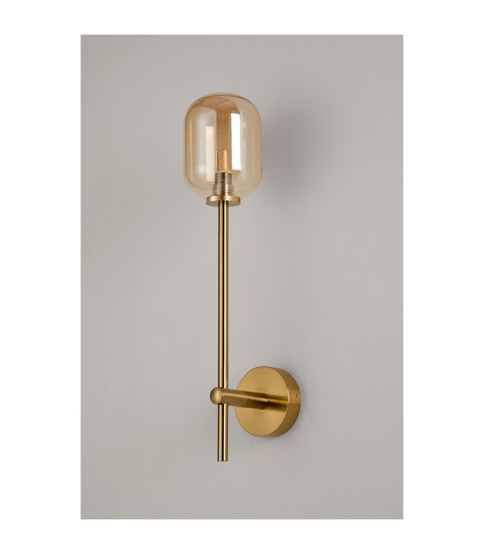 Tivoli Tall Arm Wall Light 1 Light G9 IP44 Brass Gold/Amber Smooth Tubular Glass-7