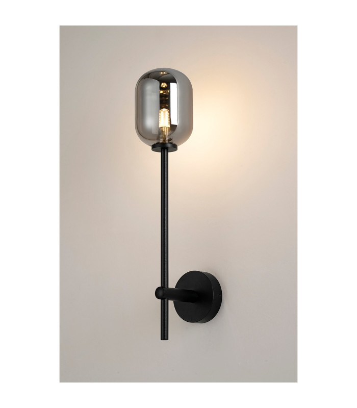 Tivoli Tall Arm Wall Light 1 Light G9 IP44 Satin Black/Smoke Smooth Tubular Glass-3