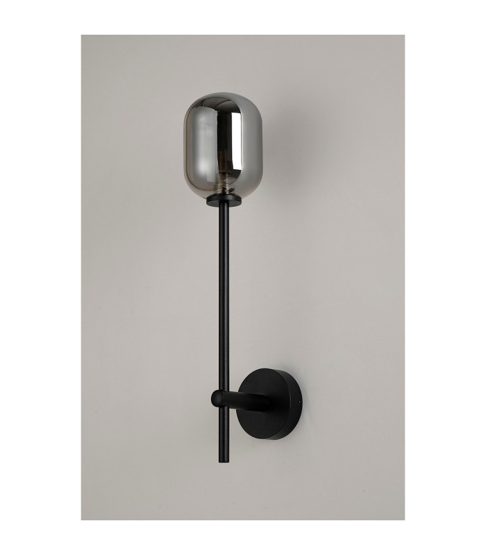 Tivoli Tall Arm Wall Light 1 Light G9 IP44 Satin Black/Smoke Smooth Tubular Glass-7