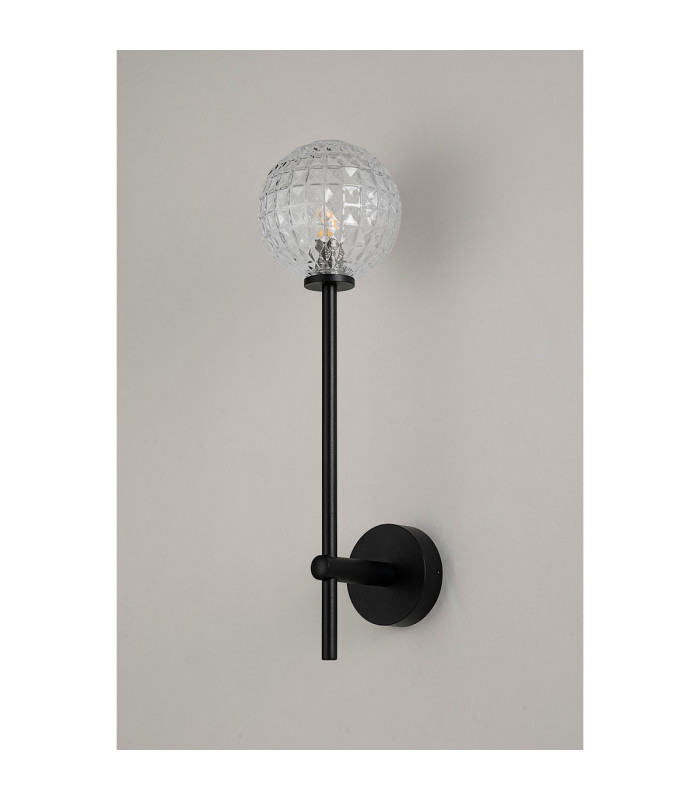 Tivoli Tall Arm Wall Light 1 Light G9 IP44 Satin Black/Clear Cross Pattern Round Glass-7