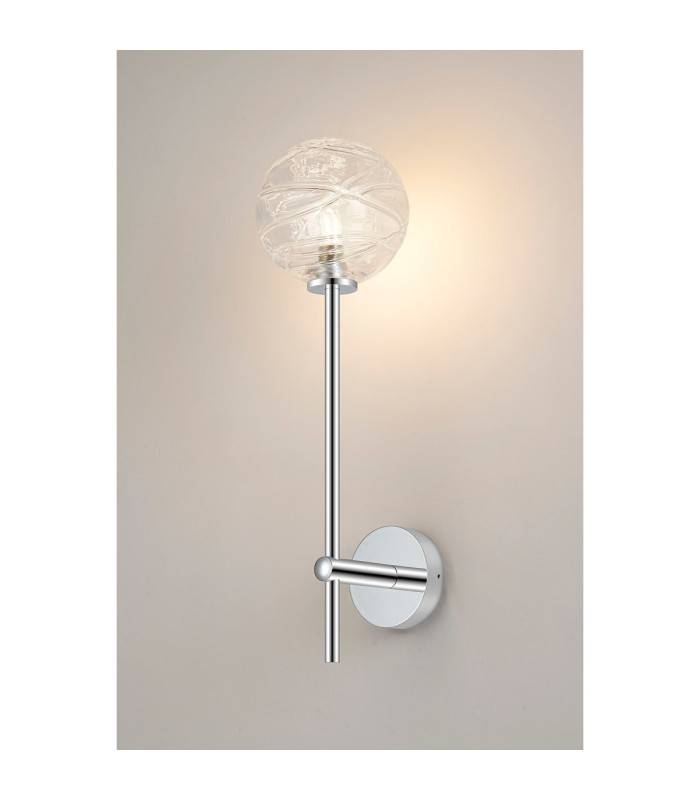 Tivoli Tall Arm Wall Light 1 Light G9 IP44 Polished Chrome/Clear Dune Effect Round Glass-3