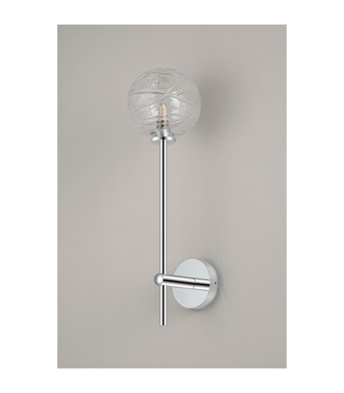 Tivoli Tall Arm Wall Light 1 Light G9 IP44 Polished Chrome/Clear Dune Effect Round Glass-7