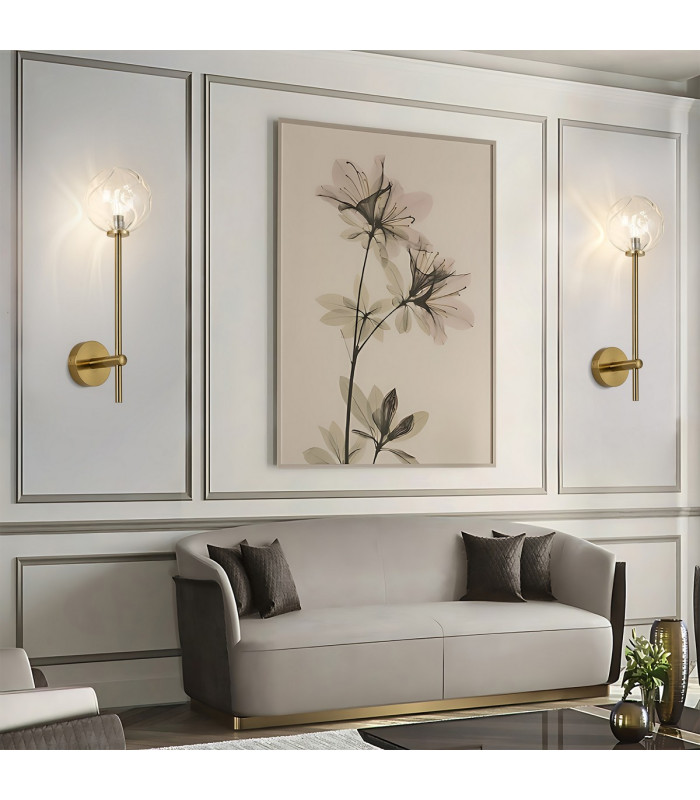Tivoli Tall Arm Wall Light 1 Light G9 IP44 Brass Gold/Clear Waved Round Glass-4
