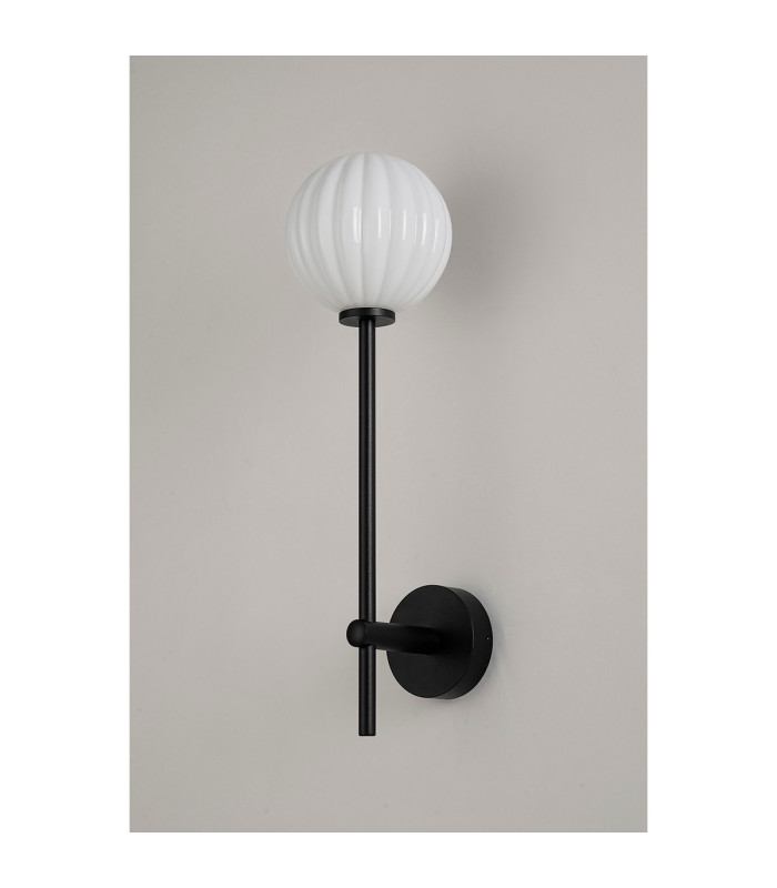 Tivoli Tall Arm Wall Light 1 Light G9 IP44 Satin Black/Opal Round Segment Glass-7