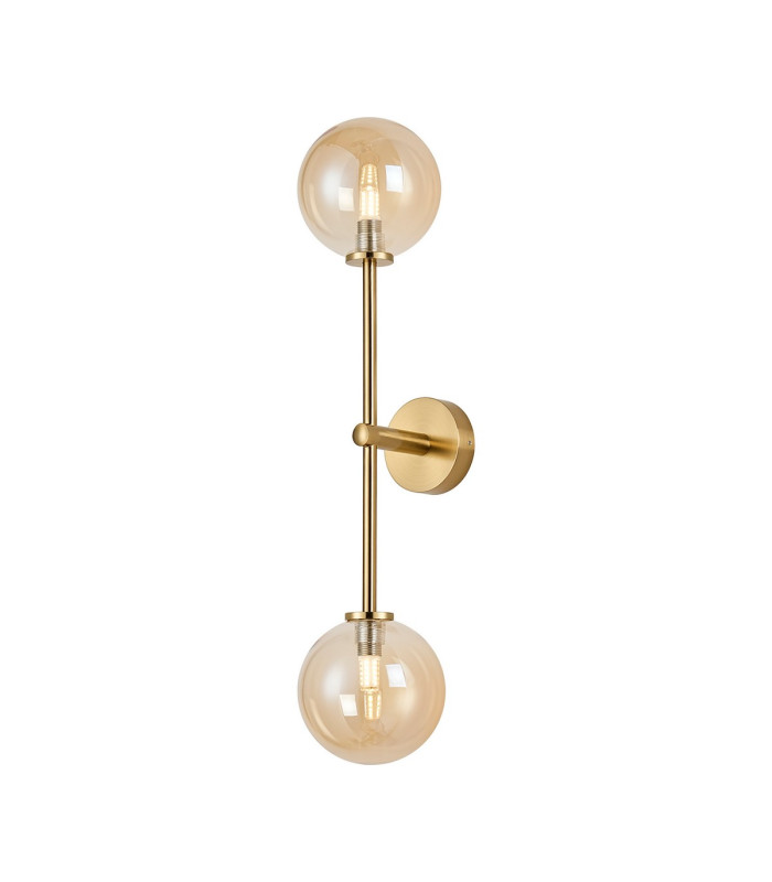 Tivoli Tall Arm Wall Light 2 Light G9 IP44 Brass Gold/Amber Smooth Round Glass-1
