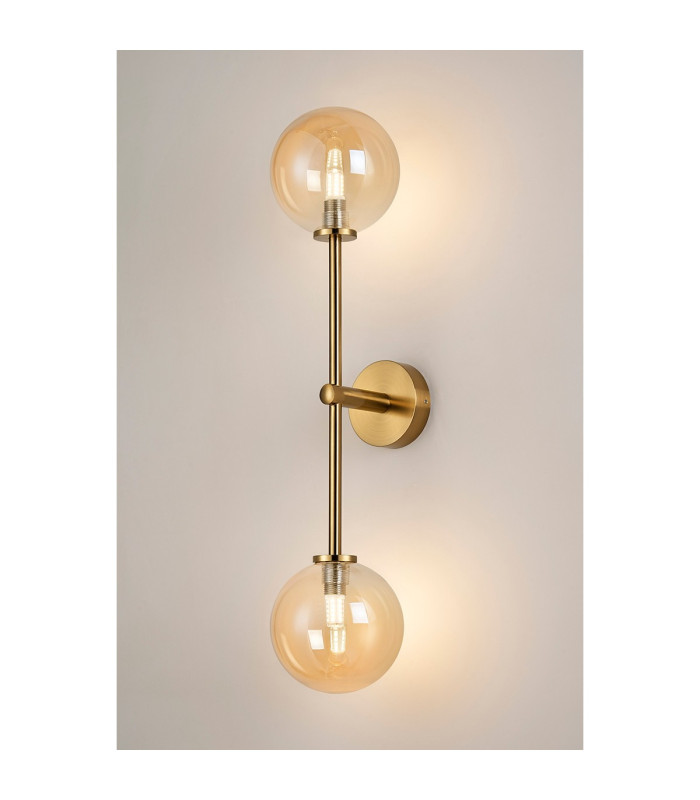 Tivoli Tall Arm Wall Light 2 Light G9 IP44 Brass Gold/Amber Smooth Round Glass-3