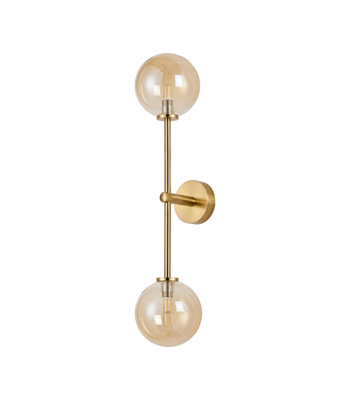 Tivoli Tall Arm Wall Light 2 Light G9 IP44 Brass Gold/Amber Smooth Round Glass-4
