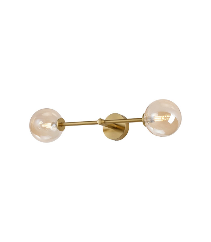 Tivoli Tall Arm Wall Light 2 Light G9 IP44 Brass Gold/Amber Smooth Round Glass-5