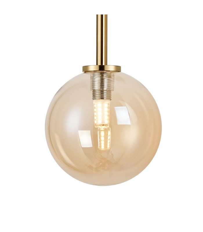 Tivoli Tall Arm Wall Light 2 Light G9 IP44 Brass Gold/Amber Smooth Round Glass-6