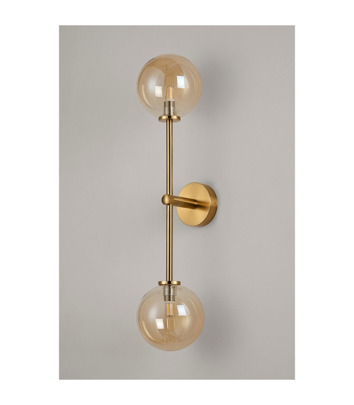 Tivoli Tall Arm Wall Light 2 Light G9 IP44 Brass Gold/Amber Smooth Round Glass-10